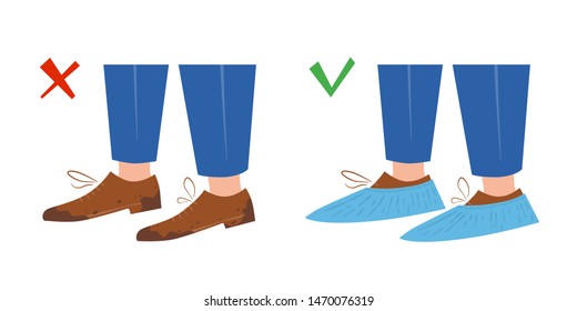 Dirty shoes and shoe covers. Vector illustration illustration in flat and cartoon style
