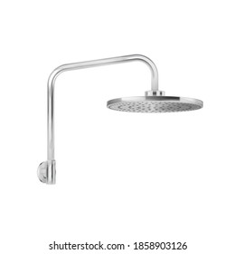 Dirty shower head realistic composition with isolated image of wide metal cabin head vector illustration