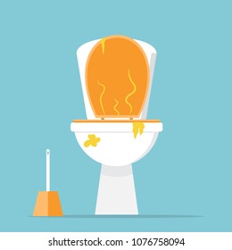 Dirty and smelly toilet. Flat style, vector. Compliance with sanitary and hygienic rules.