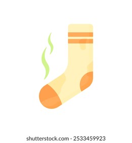 Dirty sock in cartoon style on a white isolated background. The sock smells bad with dirty stains. Dirty laundry symbol