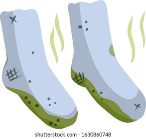 Dirty sock. Smelly feet. The bad stench. Sloppy clothes. Green wave. Stinky toe. Blue Object for washing. Cartoon flat illustration
