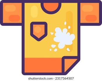 Dirty soiled children t shirt with stains of blots. Items out of use and subject to disposal. Recycling of textile industrial products. Simple cartoon outline vector icon isolated on white background