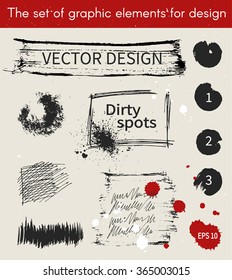 Dirty spots. Vector illustration, the collection of smudges, smear, spray, brush, line, flourish, Doodle. Set of design elements drawn ink paint, hand drawing. Circular spots.