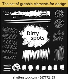 Dirty spots. Vector illustration, the collection of smudges, smear, spray, brush, line, blots, flourish, Doodle. Set of design elements drawn ink paint, hand drawing. Circular spots.