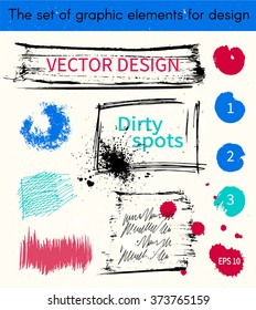 Dirty spots. Vector illustration, the collection of smudges, smear, blots, spray, brush, line, flourish, blot, Doodle. Set of design elements drawn ink paint, hand drawing. Circular spots.