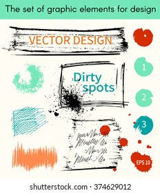 Dirty spots. Vector illustration, the collection of smudges, smear, blots, spray, brush, line, flourish, blot, Doodle. Set of design elements drawn ink paint, hand drawing. Circular spots.