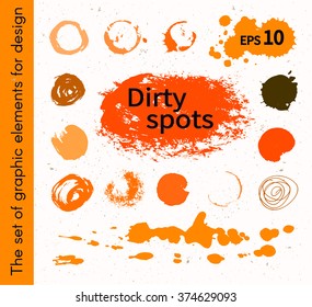 Dirty spots. Vector illustration, the collection of smudges, smear, blots, spray, brush, line, flourish, blot, Doodle. Set of design elements drawn ink paint, hand drawing. Circular spots.
