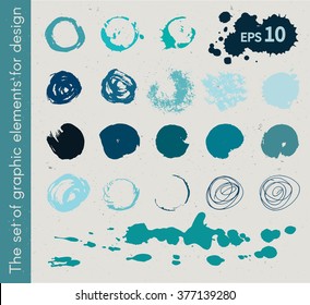 Dirty spots. Vector illustration, the collection of smudges, smear, blots, spray, brush, line, flourish, blot, Doodle. Set of design elements drawn ink paint, hand drawing. Circular spots.