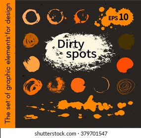 Dirty spots. Vector illustration, the collection of smudges, smear, blots, spray, brush, line, flourish, blot, Doodle. Set of design elements drawn ink paint, hand drawing. Circular spots.