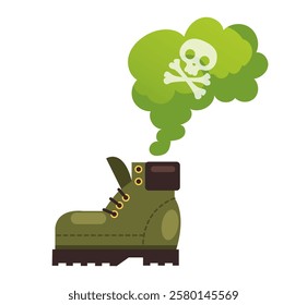 Dirty sweaty smelly stinking feet shoes boots bacteria concept. Vector flat graphic design illustration