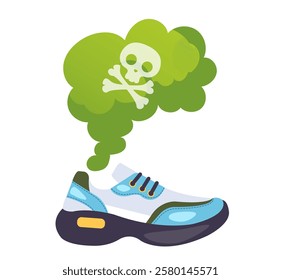 Dirty sweaty smelly stinking feet shoes boots bacteria concept. Vector flat graphic design illustration