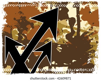 dirty texture background with black arrowhead, vector illustration