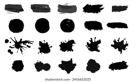 Dirty texture elements, quote box speech template. Black splashes isolated. Paint grunge for posters, flyers, cards, banners. Vector brush stroke, brush, line or texture for Instagram highlights.