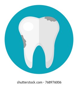 Dirty tooth, caries. Icon flat style. Dentistry, dentist concept. Isolated on white background. Vector illustration
