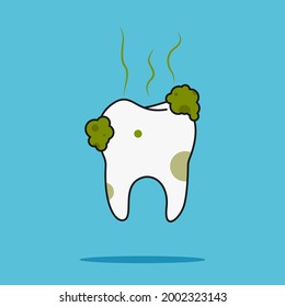 Dirty tooth isolated flat illustration or icon for healthcare and dental clinic