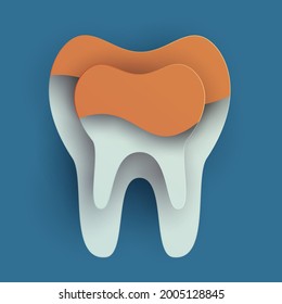 Dirty tooth with plaque in modern creative style. Minimalistic design concept. Healthcare medical composition art element. Paper cut layer vector illustration.