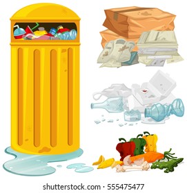 Dirty trash and garbage bin illustration