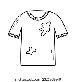 Dirty t-shirt in doodle style. Vector illustration. T-shirt with a stain in a linear style. Isolated on white background.