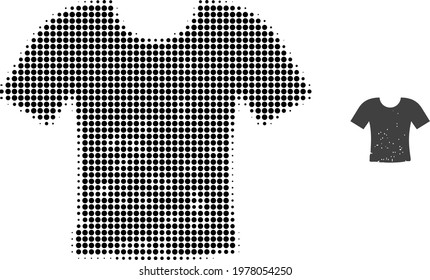 Dirty t-shirt halftone dot icon illustration. Halftone array contains circle points. Vector illustration of dirty t-shirt icon on a white background. Flat abstraction for dirty t-shirt pictogram.
