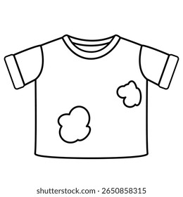 Dirty t-shirt icon with black line. Vector illustration eps10 illustration. Linear sign of soiled clothes with stains in flat style. Design of online sales design on marketplaces