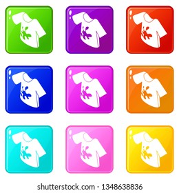 Dirty tshirt icons set 9 color collection isolated on white for any design