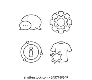 Dirty t-shirt line icon. Chat bubble, info sign elements. Laundry shirt sign. Clothing cleaner symbol. Linear dirty t-shirt outline icon. Information bubble. Vector