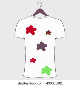 Dirty T-shirt. Stained t-shirt. Different types of stains. Dry cleaning concept.