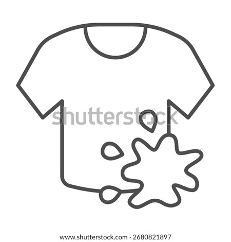 Dirty tshirt thin line icon, manual washing concept. Vector graphics. Shirt with spot of dirt, washable item sign on white background, outline style icon for mobile or web design