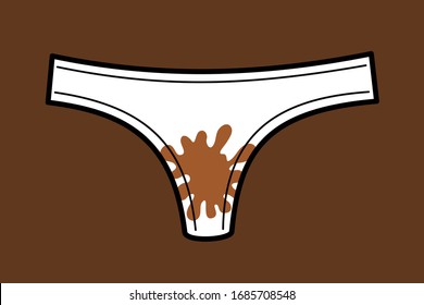 Dirty underwear and pants with brown stain of feces, stool and excrement after defecation. Health problem of diarrhea. Vector illustration on plain background.