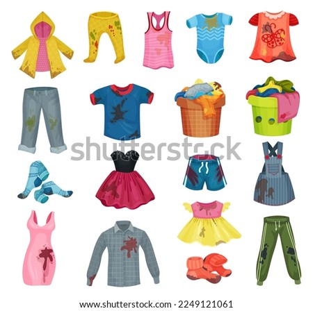 Dirty Unwashed Clothes with Blots and Stains Big Vector Set