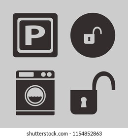 dirty vector icons set. with open lock, parking sign and washer in set