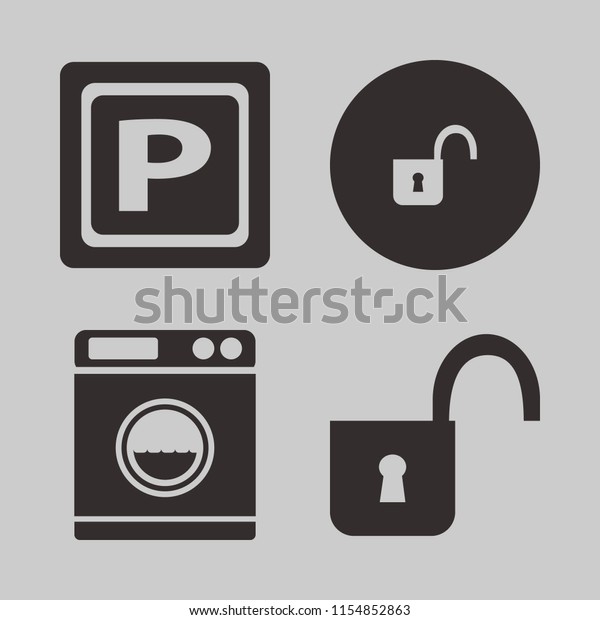 dirty vector icons set. with open lock, parking sign\
and washer in set