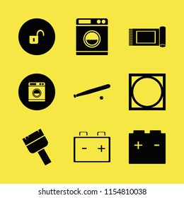 dirty vector icons set. with paint brush, baseball, open lock and car battery in set