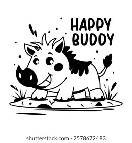Dirty warthog with happy buddy text, glyph sticker 

