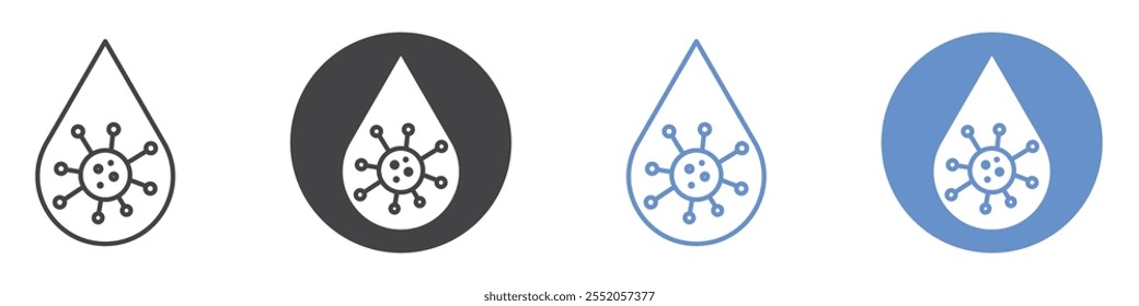 Conjunto de símbolos de línea plana de icono de gota de agua sucia.