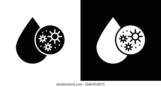 Icono de gota de agua sucia en estilo plano, símbolo negro lleno