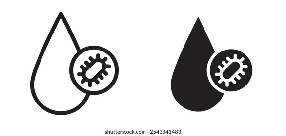 Schmutziger Wassertropfen, Vektorsymbol-Set schwarz gefüllt und umrissen Stil.