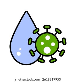  Ícone de vetor de gota de água suja. sinal plano preenchido para conceito móvel e web design. Gota de água com bactérias germes ícone glifo. Símbolo, ilustração de logotipo. Gráficos vetoriais