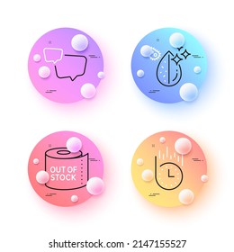 Dirty Water, Speech Blase und schnelle Lieferung minimale Linien Symbole. Schaltflächen für 3D-Kugeln oder Bälle. Symbole für Toilettenpapier. Für Web, Anwendung, Druck. Wassertropfen, Chat-Nachricht, Stoppuhr. Vektorgrafik