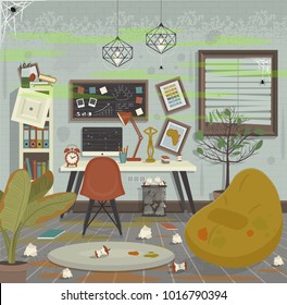 Dirty workplace flat style vector illustration.