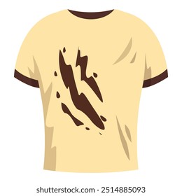 Camiseta amarela suja com manchas de chocolate, roupas confusas para pessoas desajeitadas