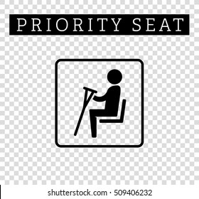 Disabilities or people living with disabilities with crutches sign. Priority seating for customers- special place icon isolated on background. Vector illustration flat style