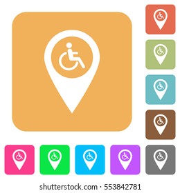 Disability accessibility GPS map location flat icons on rounded square vivid color backgrounds.