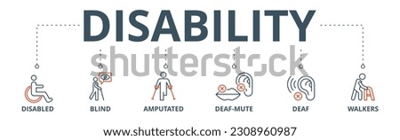 Disability banner web icon vector illustration concept with icon of disabled, blind, amputated, deaf-mute, deaf, walkers Foto d'archivio © 