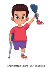 disability boy with prosthesis leg character