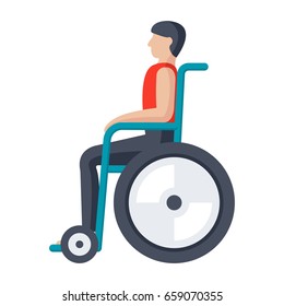 Disability concept with man in wheelchair, vector illustration in flat style