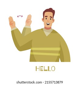 Disability deaf people sign language composition with text and isolated human character showing phrase vector illustration