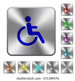 Disability engraved icons on rounded square glossy steel buttons