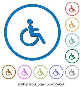 Disability flat color vector icons with shadows in round outlines on white background