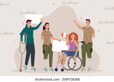 disability four characters protesting campaign